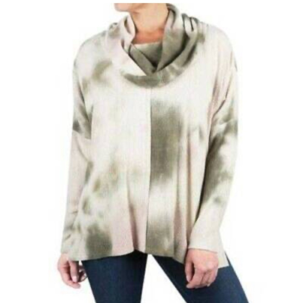 Status by Chenault sweater women S Tie Dye Seam Front Cowl Neck soft stretchy